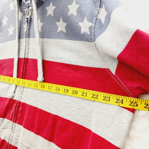 Hoodie Sz L Gray Flag Star Stripe Festival Americana Kangaroo Y2K Patriotic Red - Picture 9 of 16
